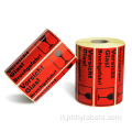 Etichetta del trasnfer termico etichetta fragile etichetta di avvertimento